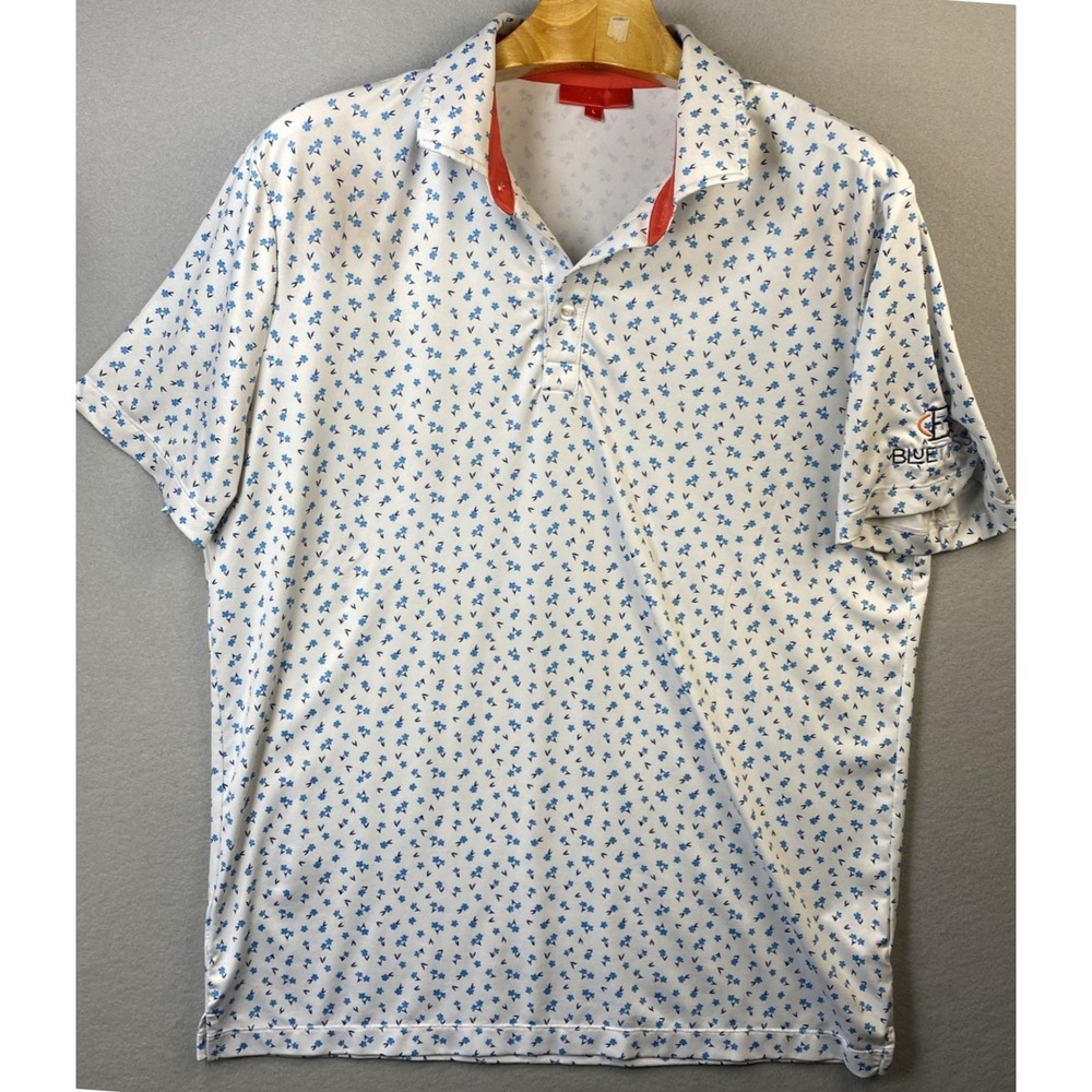 REDVANLY Polo Shirt Mens L Floral Golf Short‎ SL Stretch Bluetross Logo Hipster